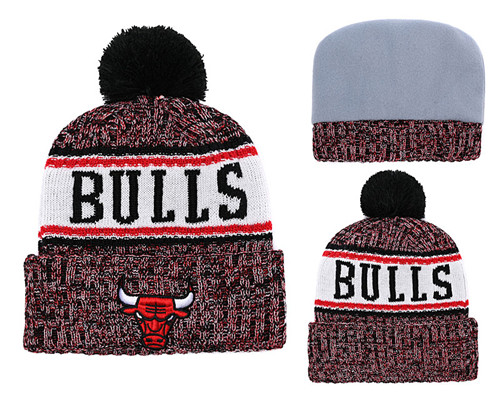 Bulls Team Logo Black Red Pom Knit Hat YD