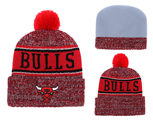 Bulls Team Logo Red Pom Knit Hat YD