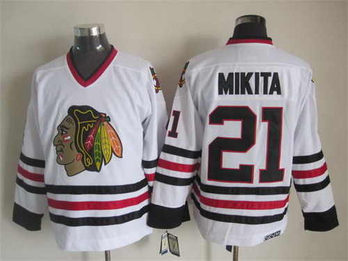 CCM Chicago Blackhawks #21 Stan Mikita White 1975 CCM Vintage Throwback Stitched Jersey