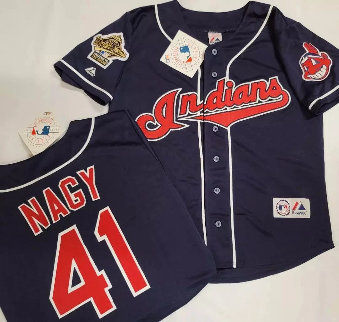 CHARLES NAG 1995 Cleveland Indians Home   World Series Men's Jersey