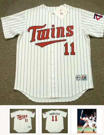 CHUCK KNOBLAUCH Minnesota Twins 1991 Majestic Throwback Home Baseball Jersey
