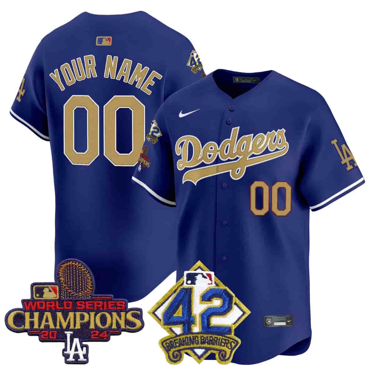 CUSTOM Men's Dodgers 2024 World Series Champions & Jackie Robinson Patch Vapor Premier Limited Jersey - All Stitched