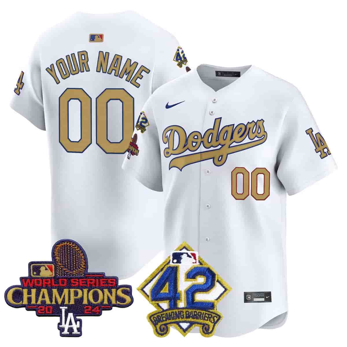 CUSTOM Men's Dodgers 2024 World Series Champions & Jackie Robinson Patch Vapor Premier Limited Jersey - All StitchedWhite