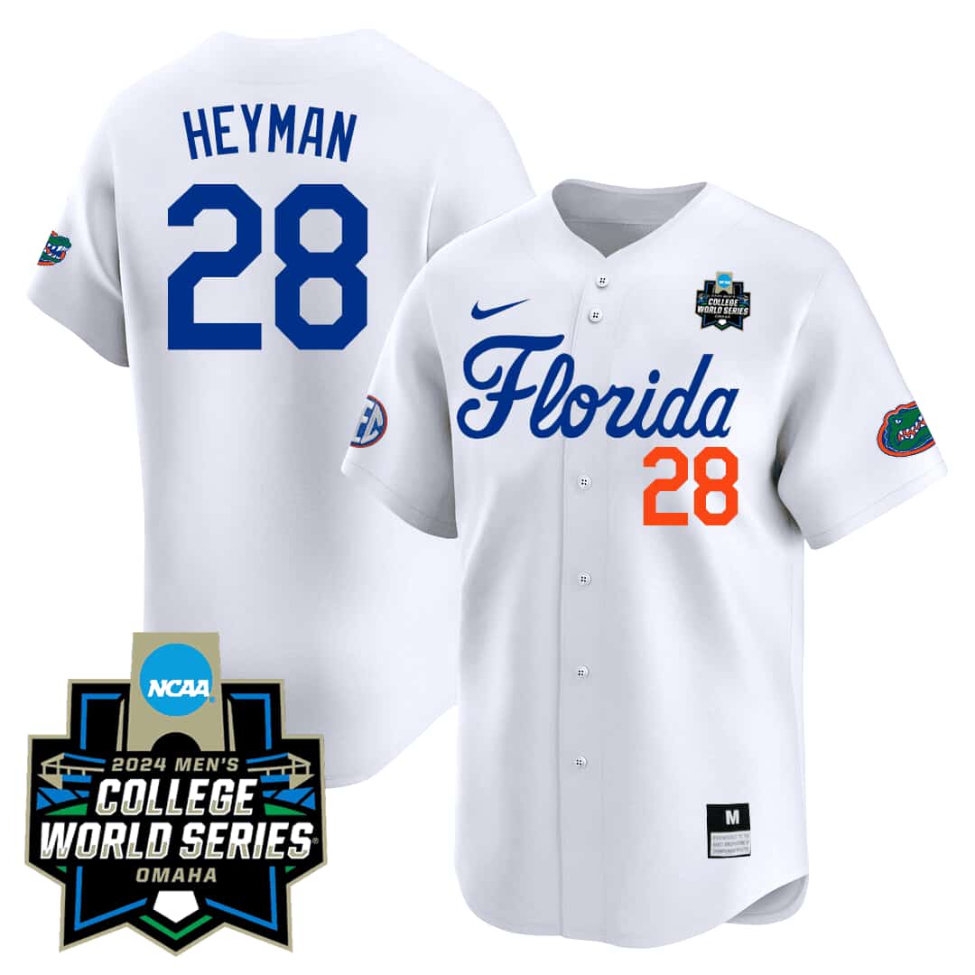 CUSTOM Men's Florida Gators 2324 Jersey - 2024 College World Series Patch - All Stitched HEYMAN - 28