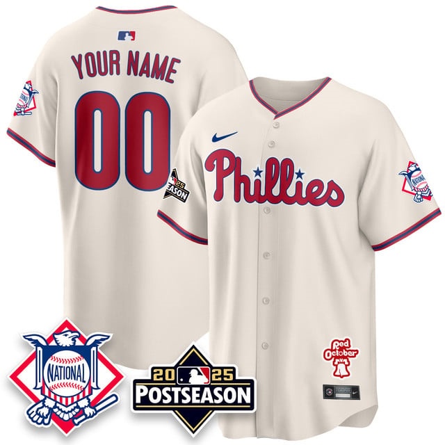 CUSTOM Philadelphia Phillies 2025 Postseason   Jersey - All Stitched Cream