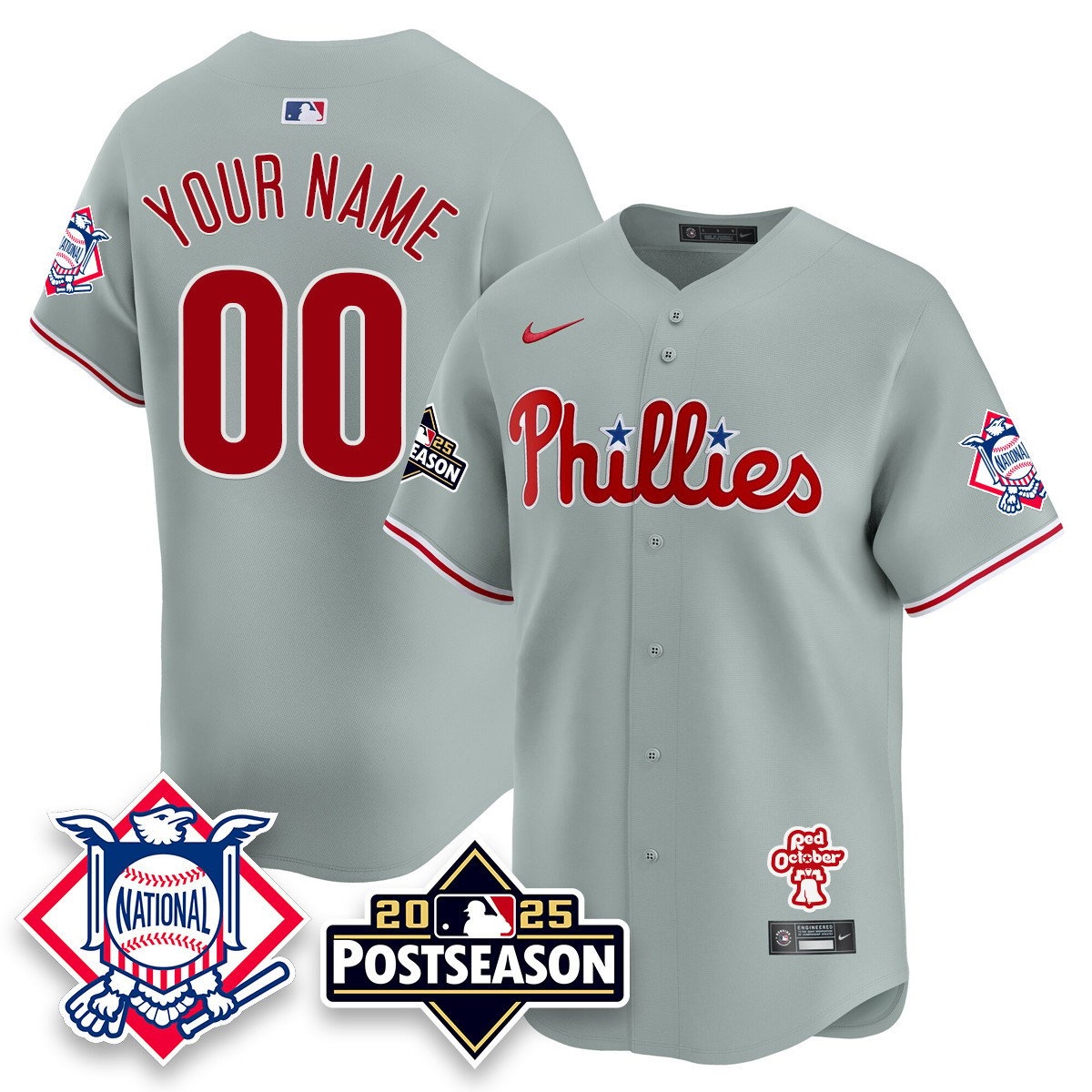 CUSTOM Philadelphia Phillies 2025 Postseason   Jersey - All Stitched Gray
