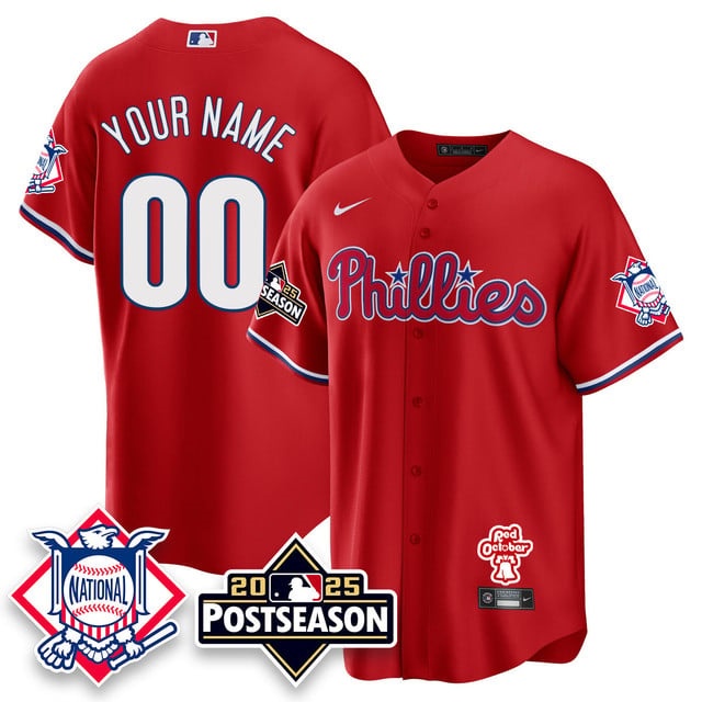 CUSTOM Philadelphia Phillies 2025 Postseason   Jersey - All Stitched Red