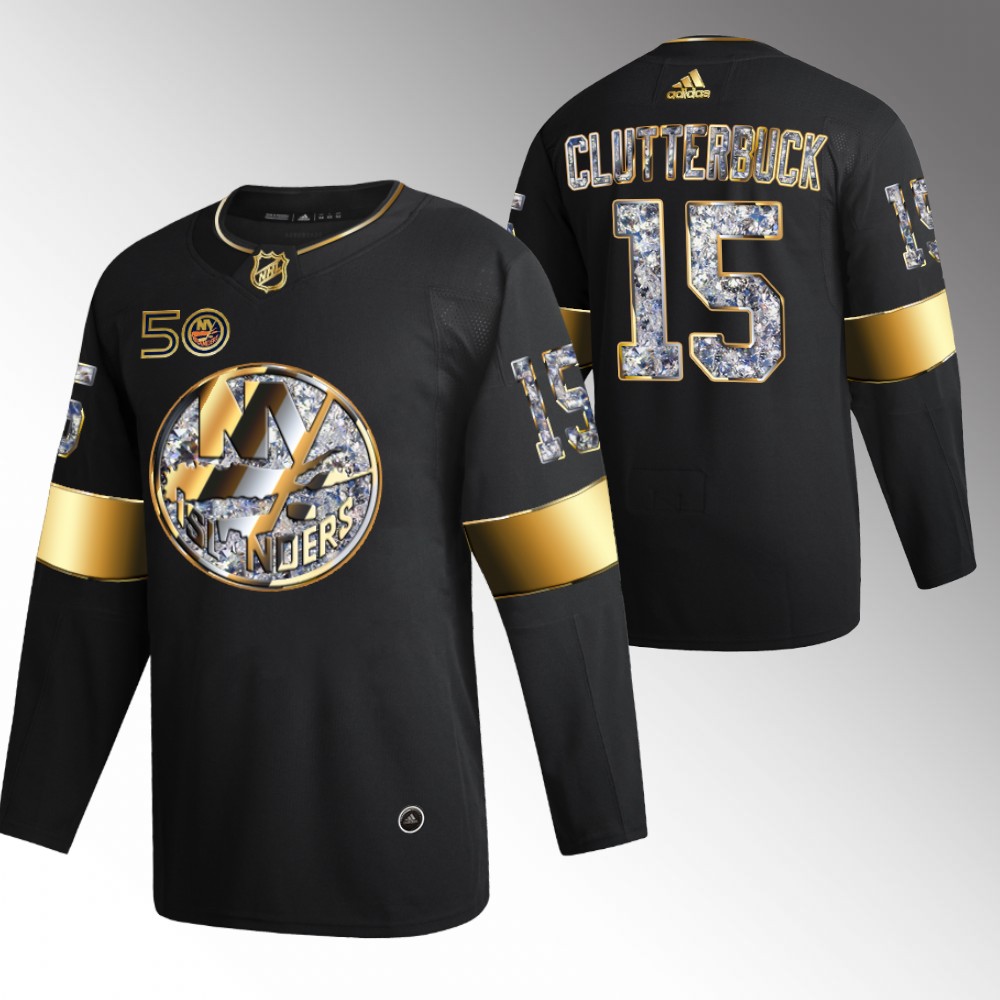 Cal Clutterbuck Islanders #15 Black 50th Anniversary Golden Diamond Jersey