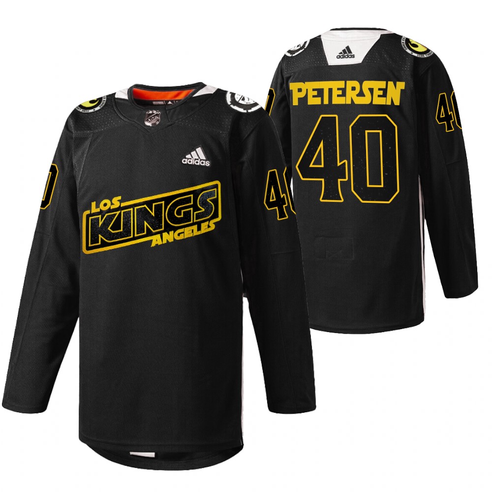 Cal Petersen Kings Star Wars Night Jersey Black Warmup