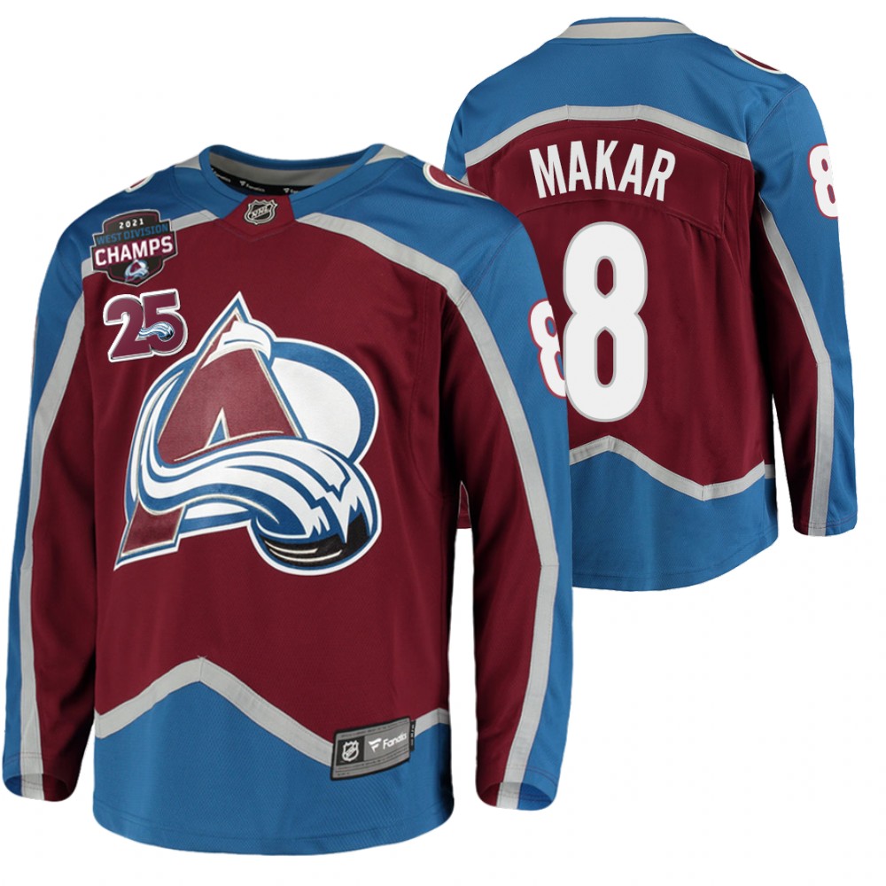 Cale Makar Avalanche 2021 West Division Champions Burgundy Jersey