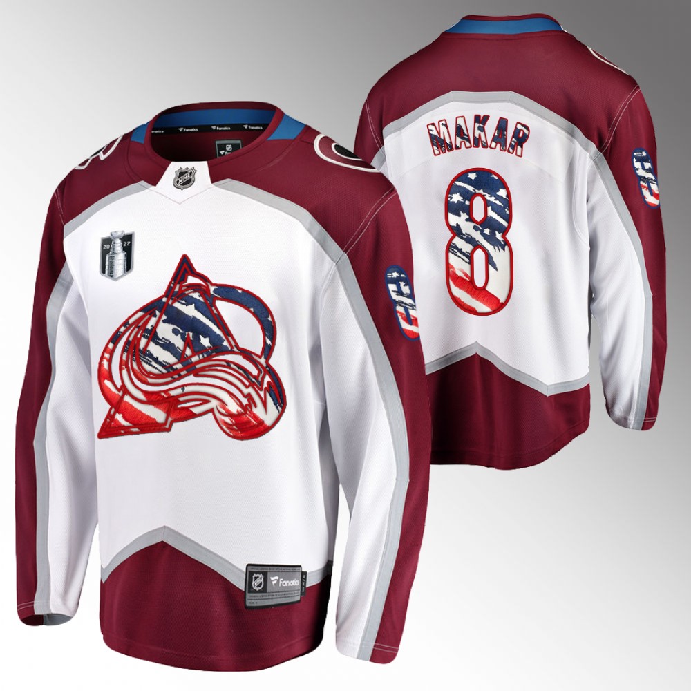Cale Makar Avalanche 4th of July Jersey White Stars Stripes Flag