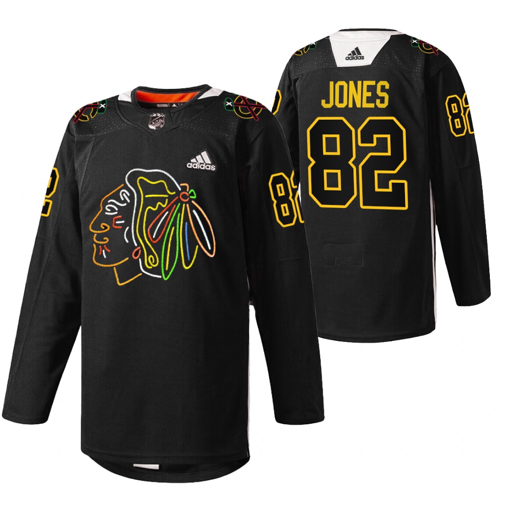 Caleb Jones Blackhawks Foundation Night Jersey Black Warm-Up