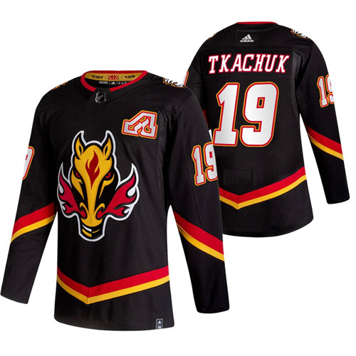 Calgary Flames #19 Matthew Tkachuk Black Men's Adidas 2020-21 Reverse Retro Alternate NHL Jersey