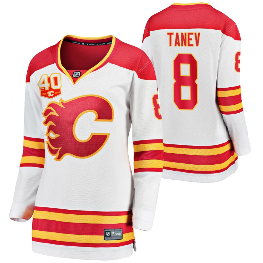 Calgary Flames Christopher Tanev Women White 2020-21 40th Anniversary Jersey