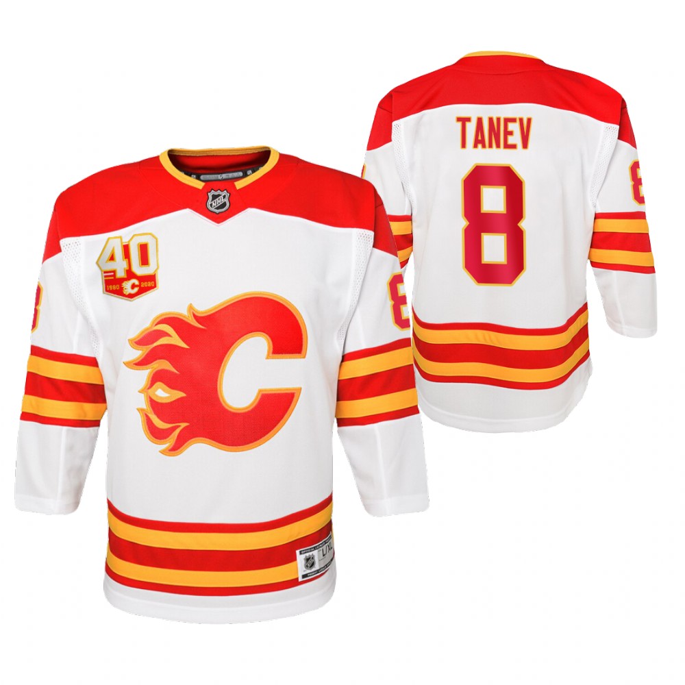 Calgary Flames Christopher Tanev youth White 2020-21 40th Anniversary Jersey
