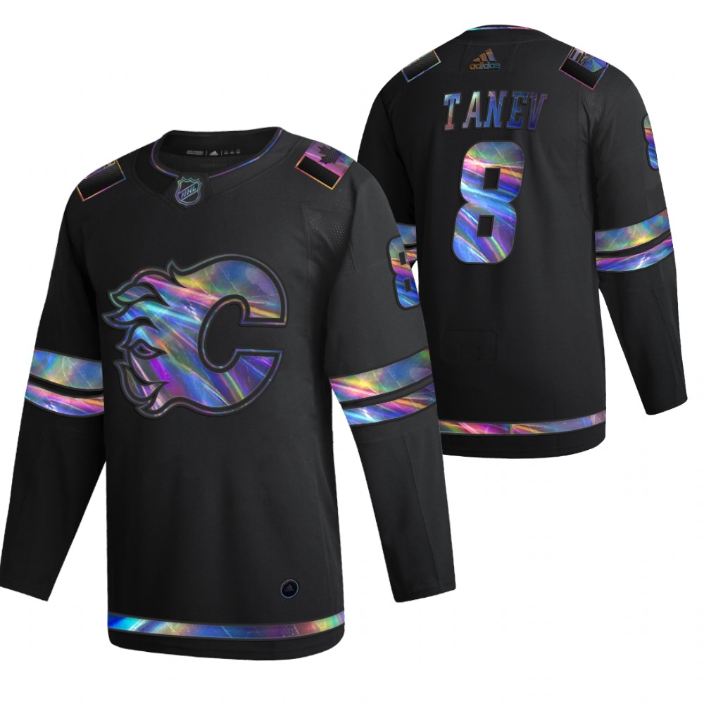 Calgary Flames Christopher tanev Black 2020-21 Iridescent Holographic Collection Authentic Jersey