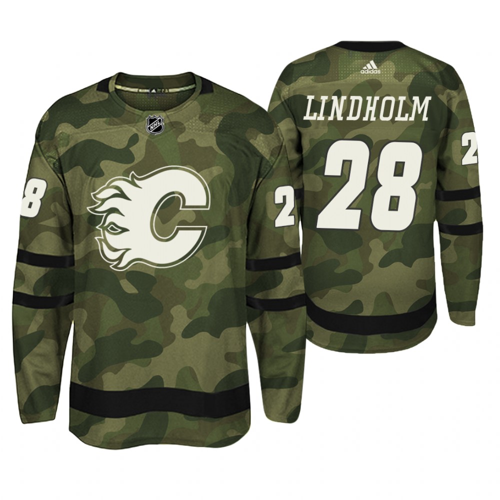 Calgary Flames Elias Lindholm Camo Armed Special Forces Player Jersey