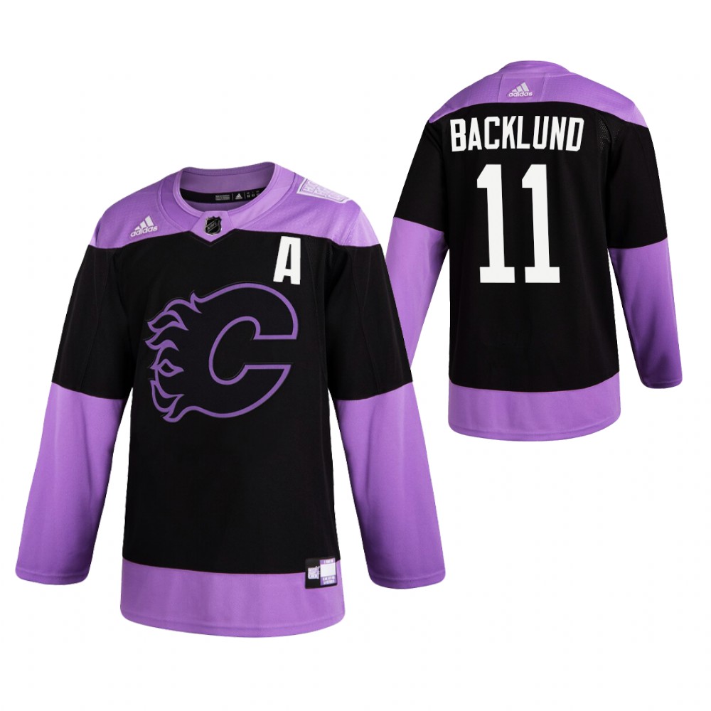 Calgary Flames HockeyFightsCancer Mikael Backlund Purple Jersey Authentic