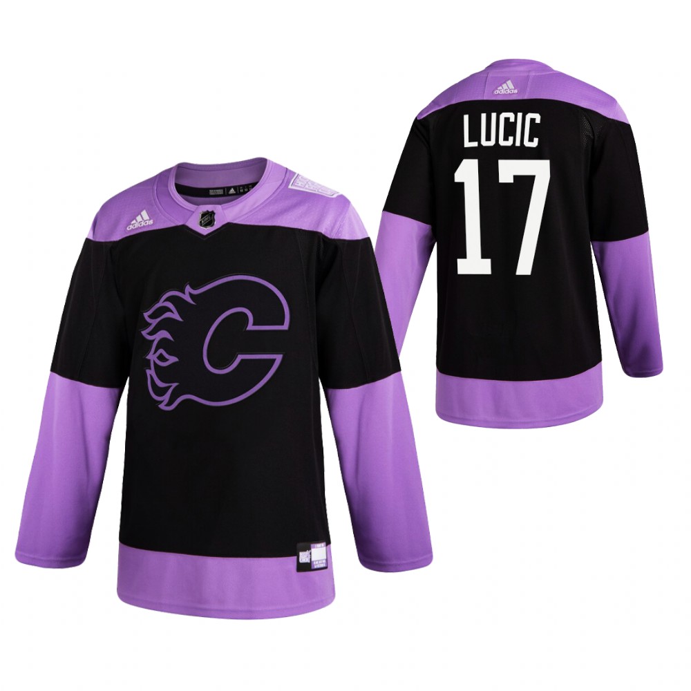 Calgary Flames HockeyFightsCancer Milan Lucic Purple Jersey Authentic
