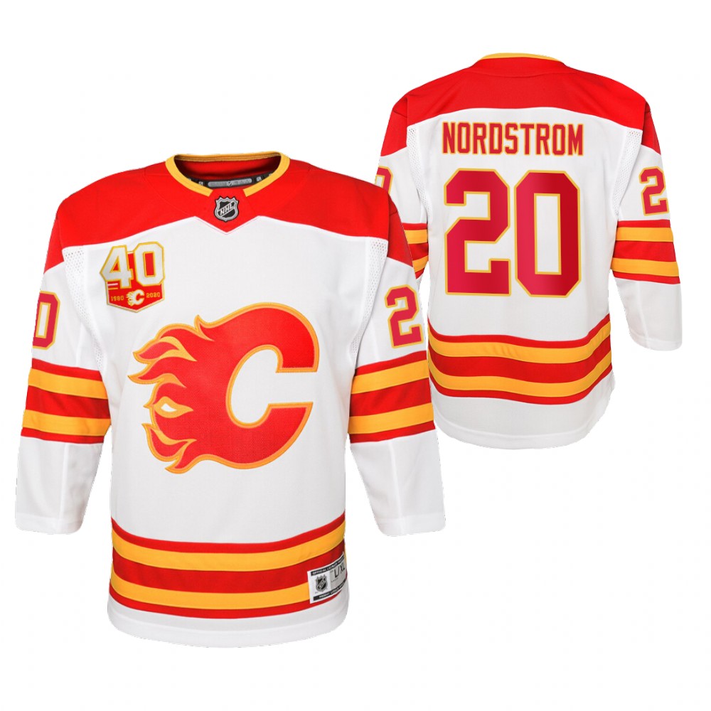 Calgary Flames Joakim Nordstrom youth White 2020-21 40th Anniversary Jersey
