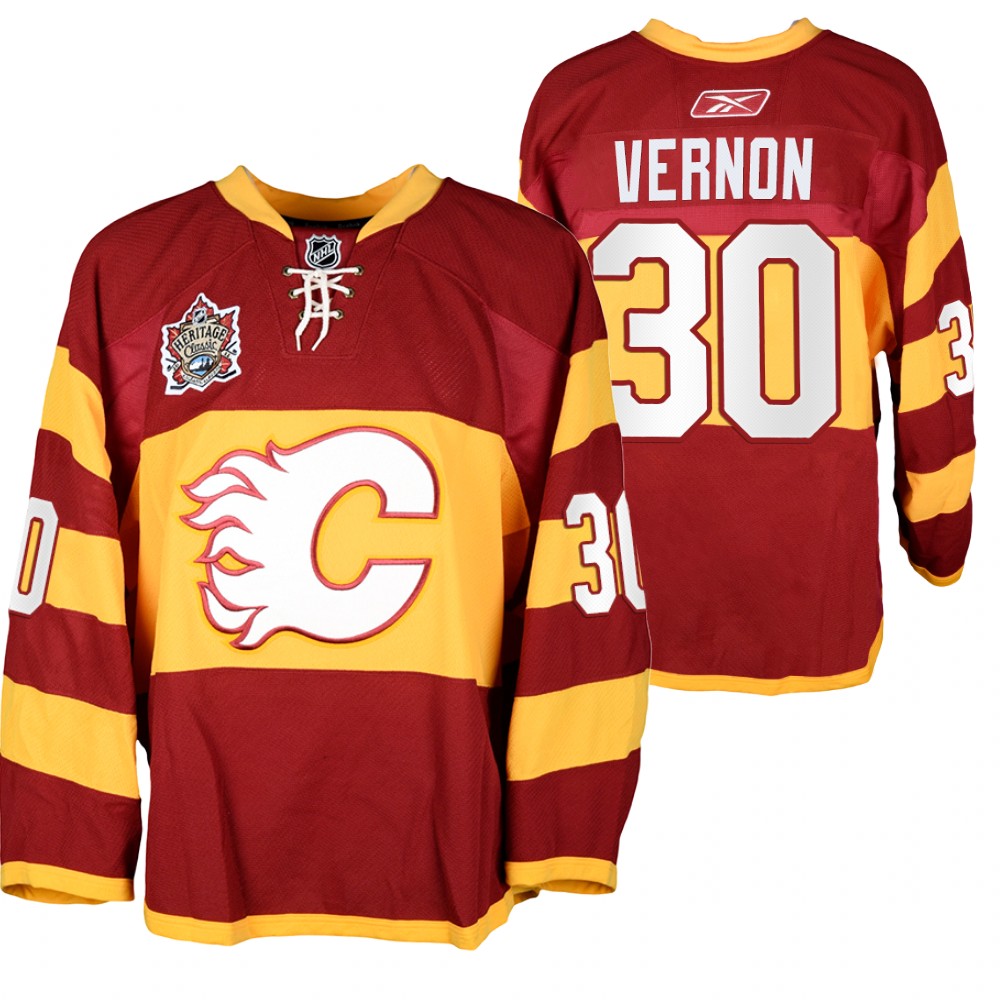 Calgary Flames Mike Vernon Heritage Classic 2011 Red Warm-Up Jersey