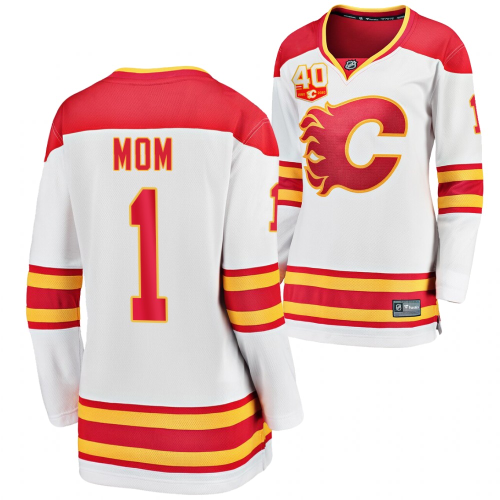 Calgary Flames Women White NO.1 Mom Jersey