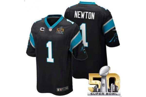 Cam Newton Carolina Panthers Super Bowl 50 Black Jersey – All Stitched
