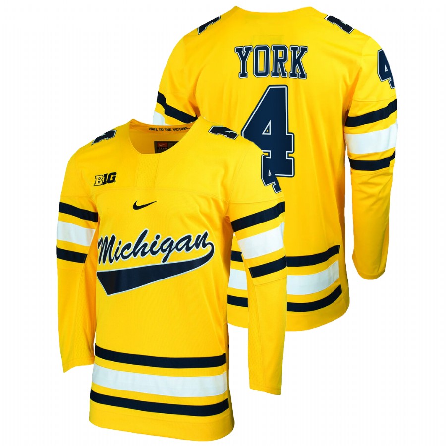 Cam York College Hockey Michigan Wolverines Maize Jersey