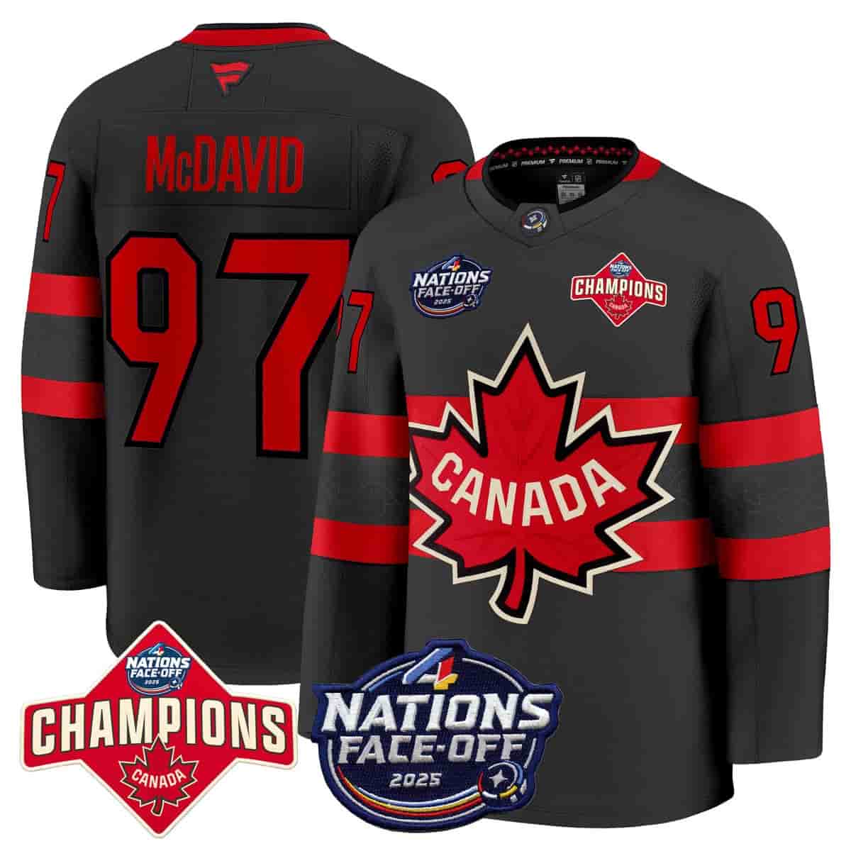 Canada 4 Nations Face-Off 2025 Champions Premium  Jersey - All Stitched  Black Connor McDavid 97