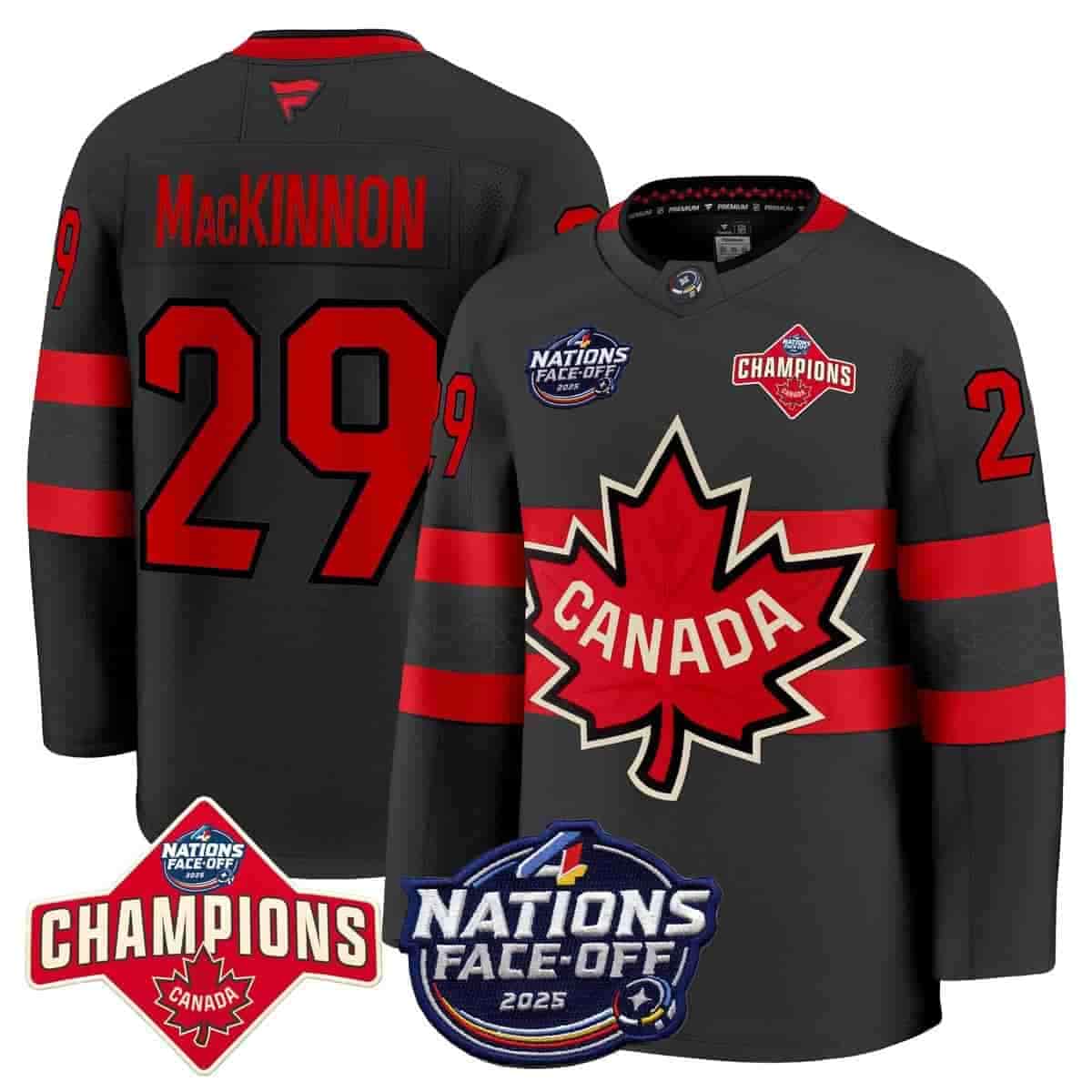 Canada 4 Nations Face-Off 2025 Champions Premium  Jersey - All Stitched  Black Nathan MacKinnon 29