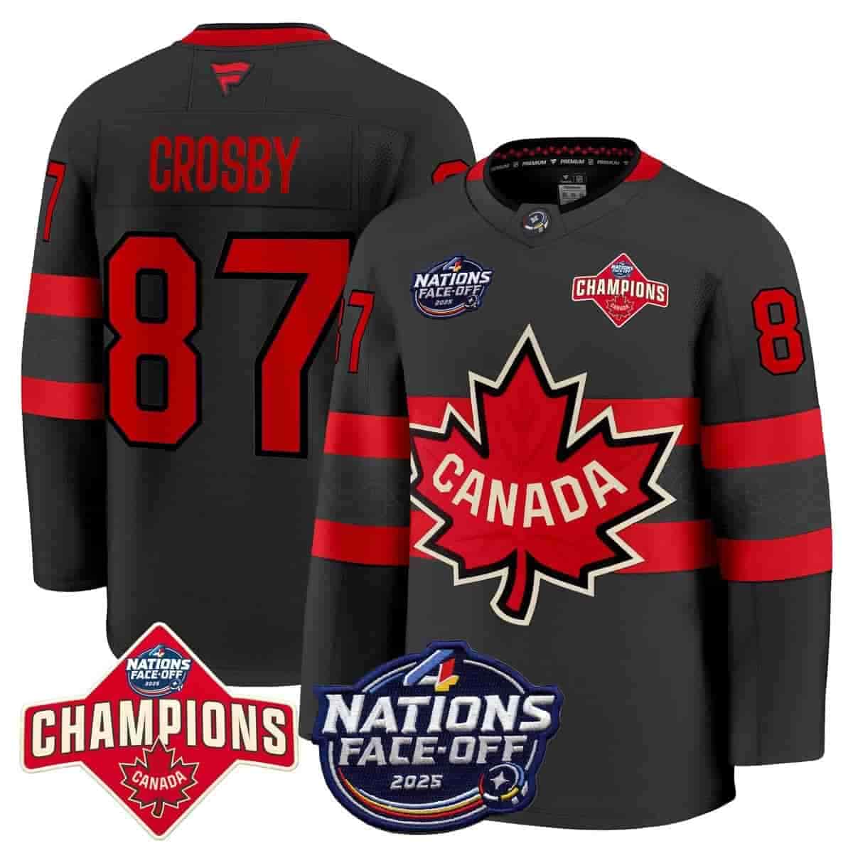 Canada 4 Nations Face-Off 2025 Champions Premium  Jersey - All Stitched  Black Sidney Crosby 87