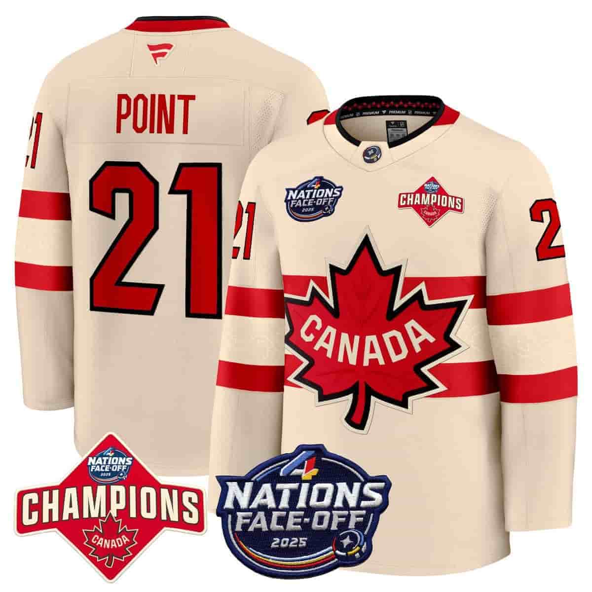 Canada 4 Nations Face-Off 2025 Champions Premium  Jersey - All Stitched Cream Brayden Point 21