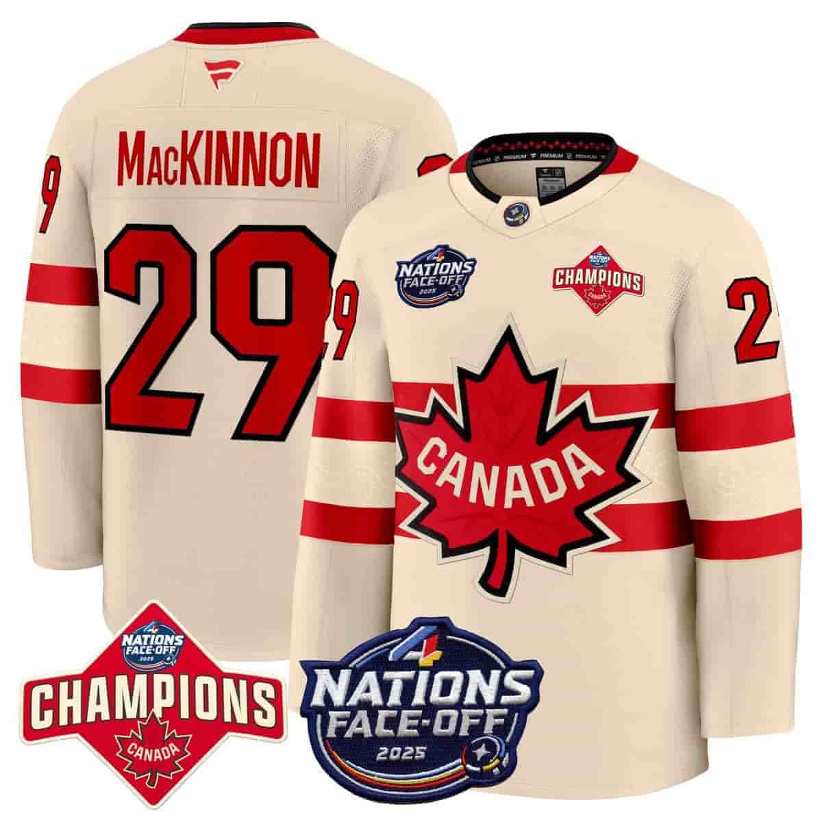 Canada 4 Nations Face-Off 2025 Champions Premium  Jersey - All Stitched Cream Nathan MacKinnon 29