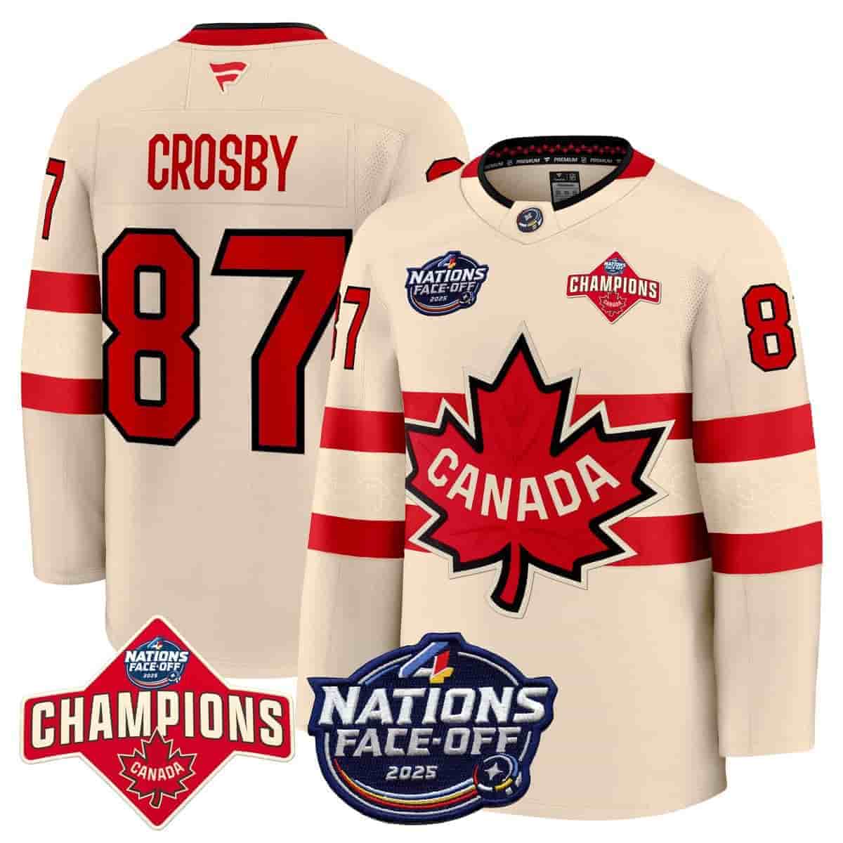 Canada 4 Nations Face-Off 2025 Champions Premium  Jersey - All Stitched Cream Sidney Crosby 87