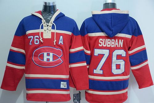 Canadiens #76 P.K Subban Red Sawyer Hooded Sweatshirt Stitched NHL Jersey