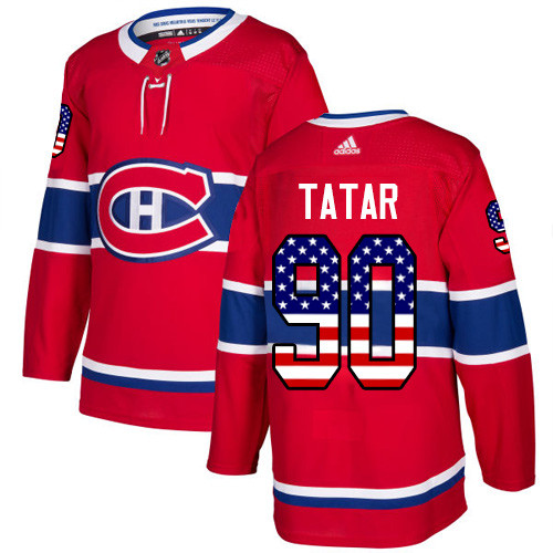 Canadiens #90 Tomas Tatar Red Home Authentic USA Flag Stitched Hockey Jersey