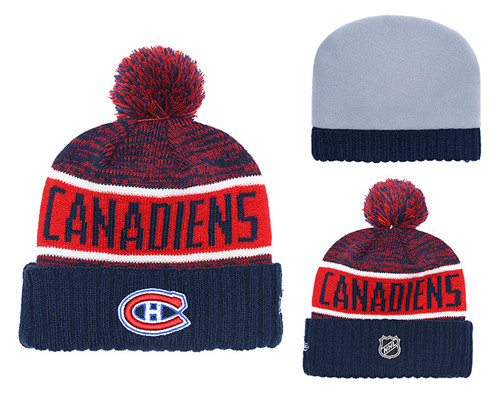 Canadiens Fresh Logo Navy Red Pom Knit Hat YD