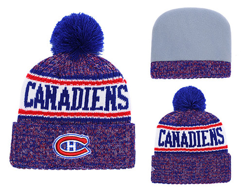 Canadiens Fresh Logo Royal Red Pom Knit Hat YD