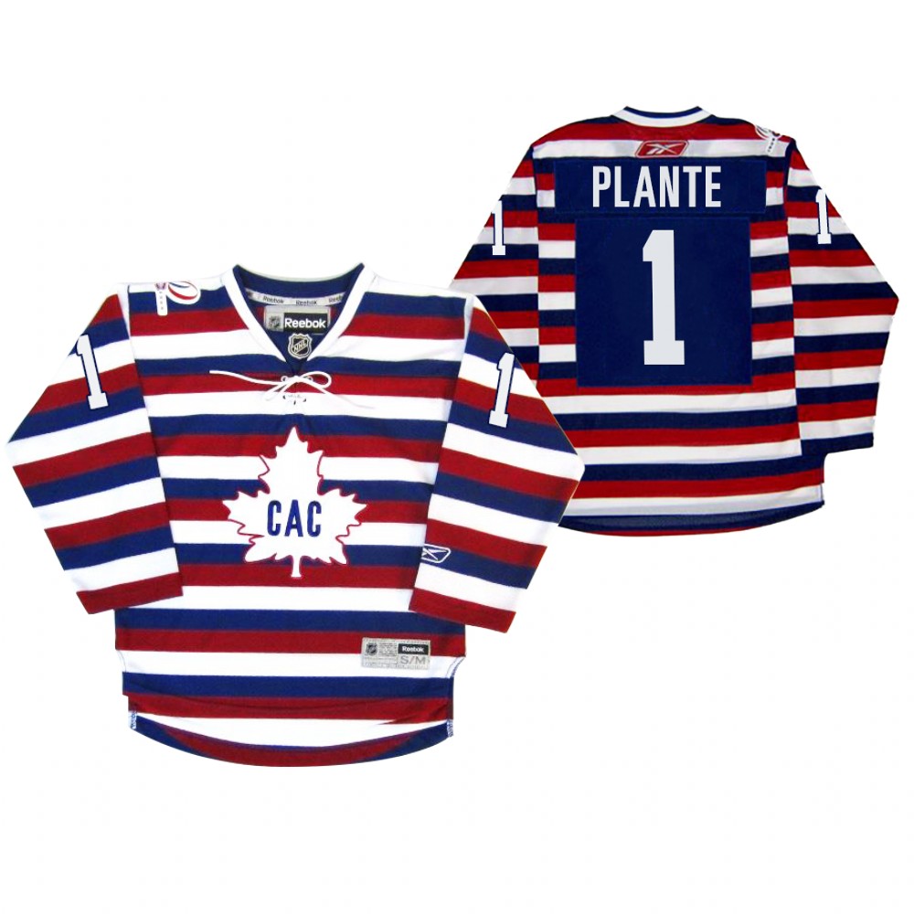 Canadiens Jacques Plante Jersey Centennial 100th Anniversary Celebration Red Royal Retro Men