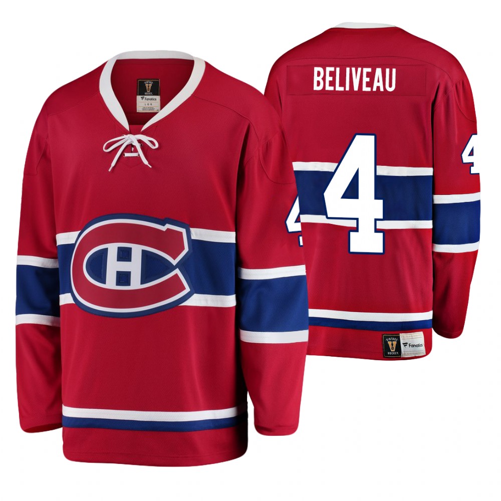 Canadiens Jean Beliveau Red Premier Breakaway Player Heritage Jersey