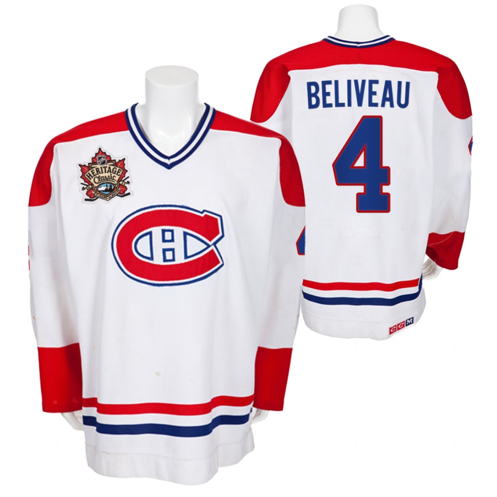 Canadiens Jean Beliveau White Heritage Classic Vintage Men Jersey