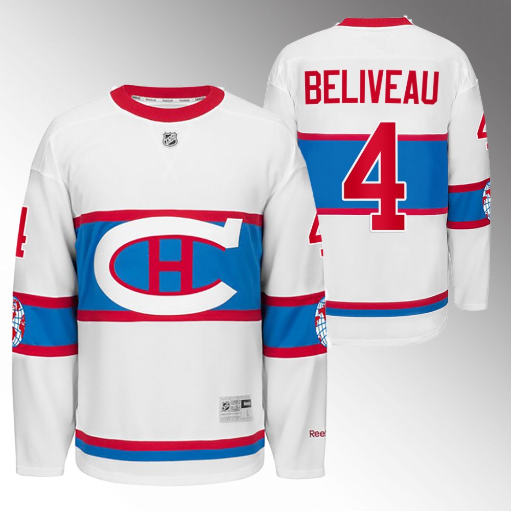Canadiens Jean Beliveau White Winter Classic 2016 Throwback Jersey
