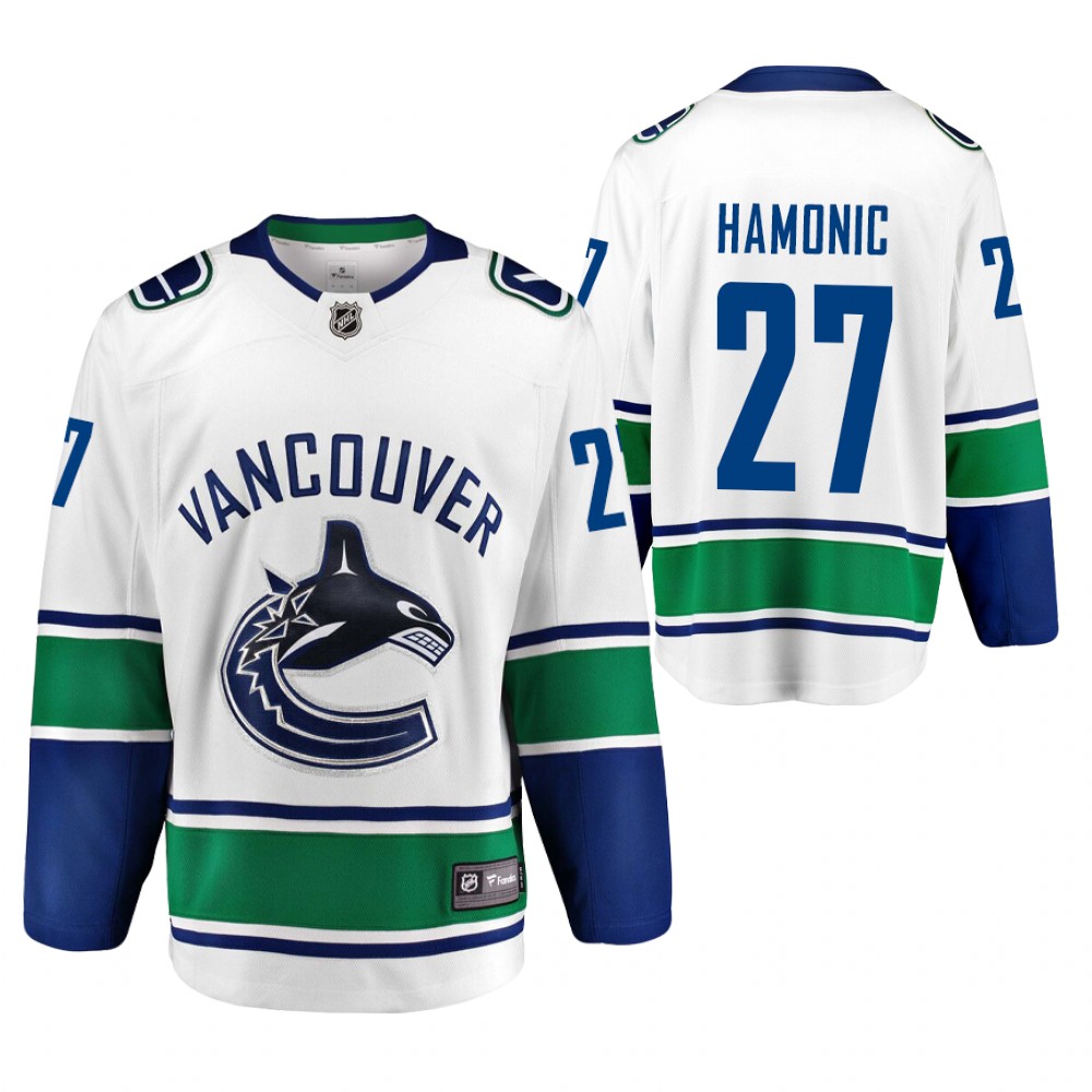 Canucks #27 Travis Hamonic White 2020-21 Away Jersey