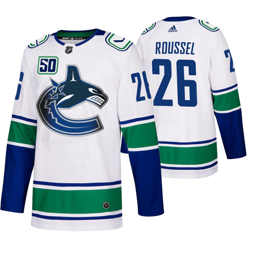 Canucks Antoine Roussel White Away 50th Anniversary Authentic Jersey