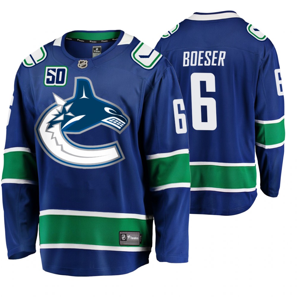Canucks Brock Boeser Blue Home Breakaway 50th Anniversary Player Jersey