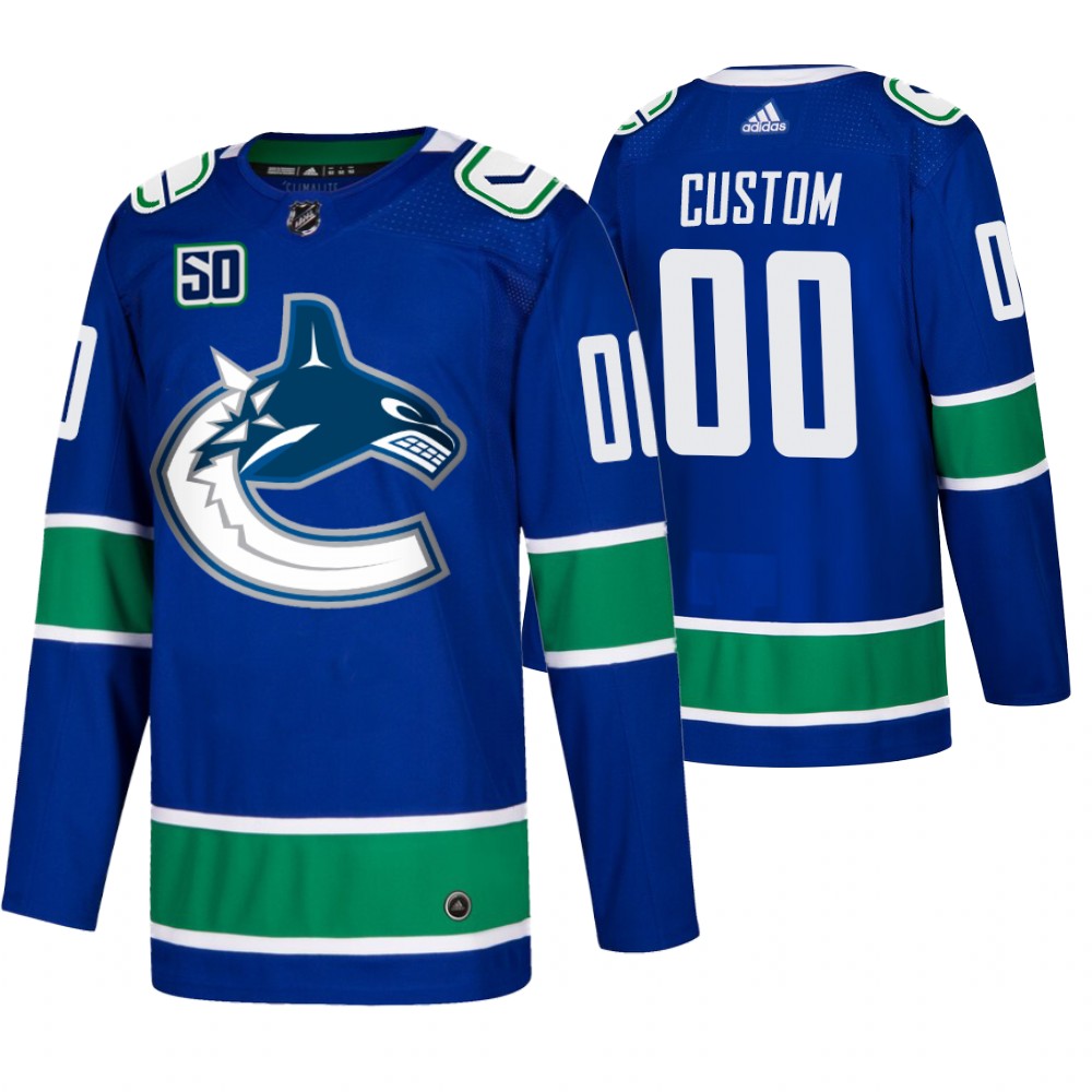 Canucks Custom Blue Home 50th Anniversary Authentic Jersey