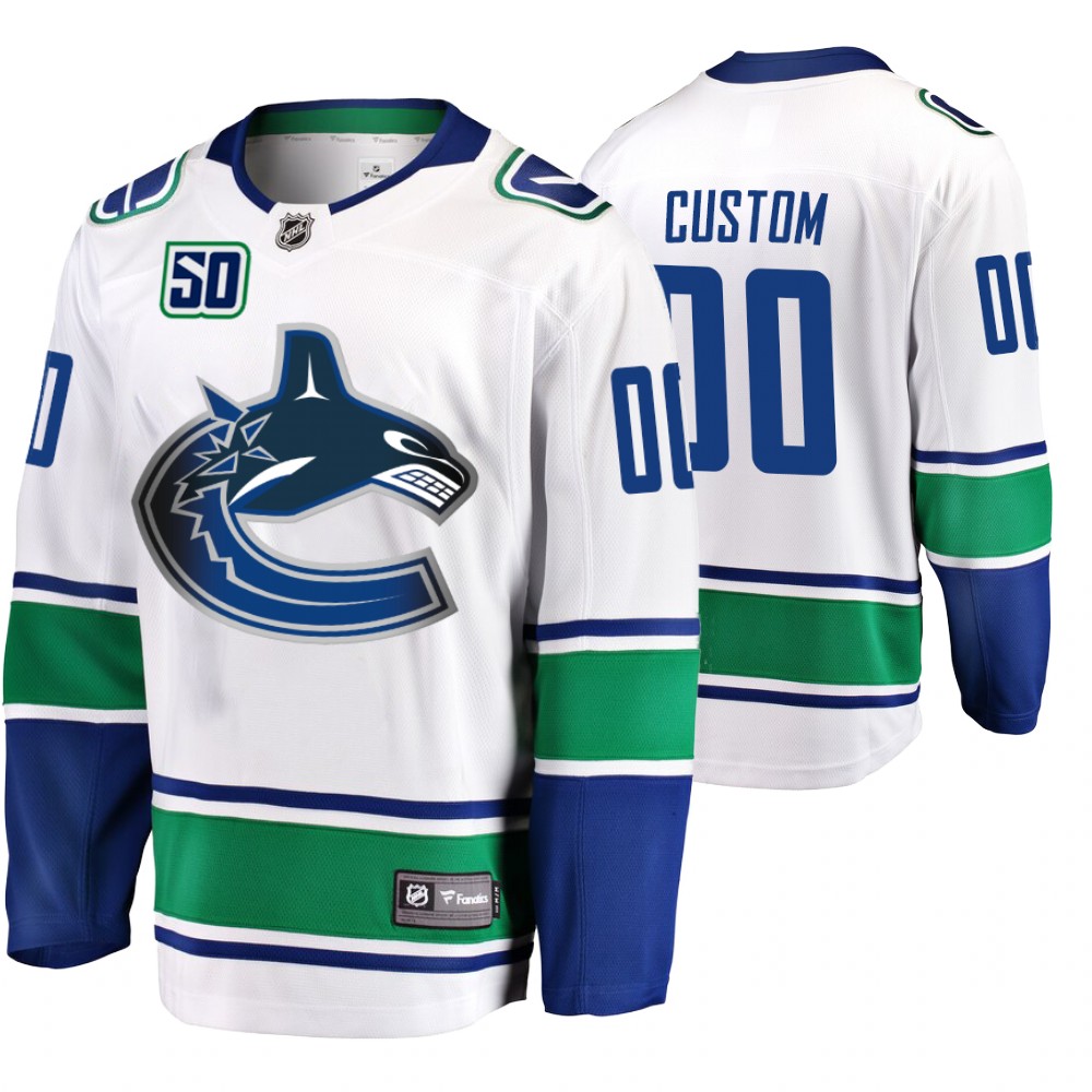 Canucks Custom White Away Breakaway 50th Anniversary Fanatics Branded Jersey