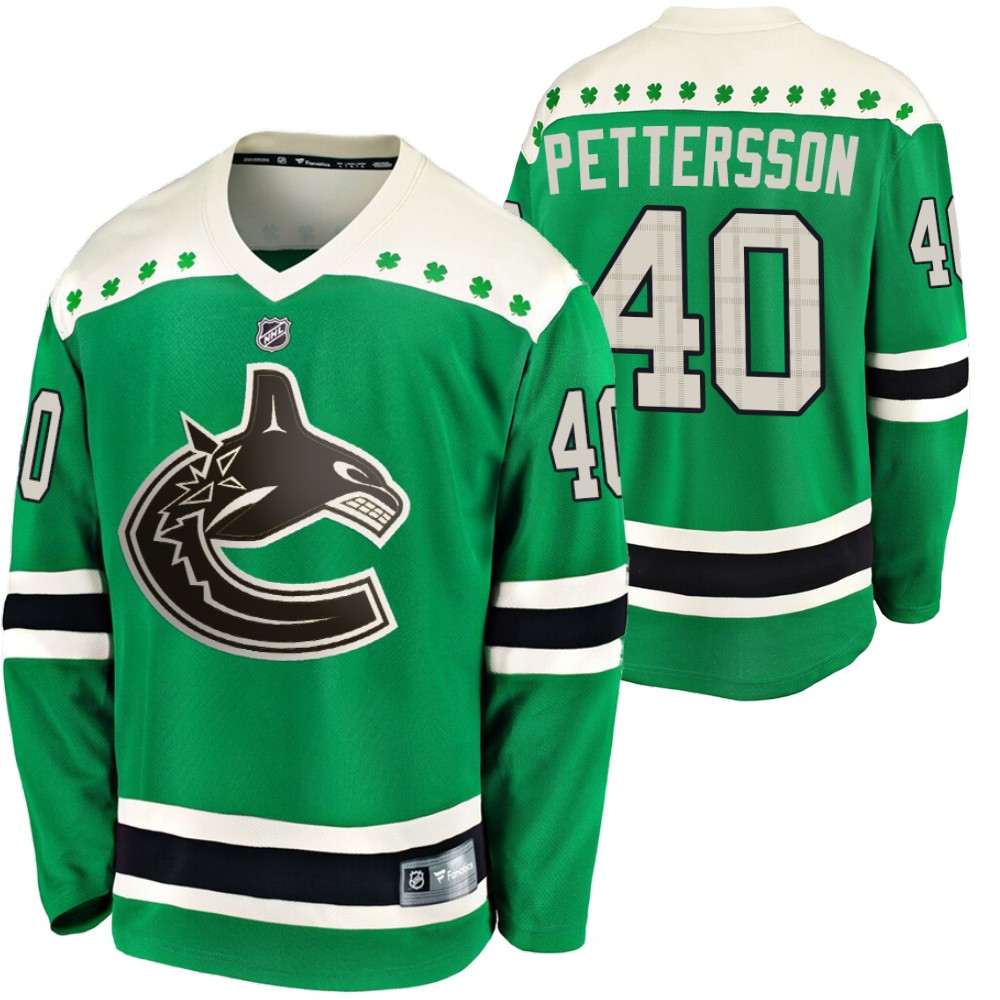 Canucks Elias Pettersson 2020 St. Patrick's Day Green #40 Jersey Replica Player