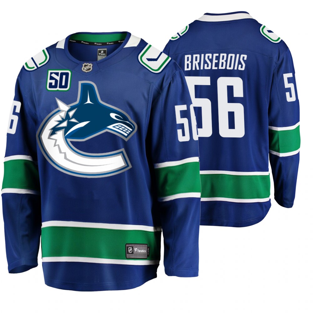 Canucks Guillaume Brisebois Blue Home Breakaway 50th Anniversary Player Jersey