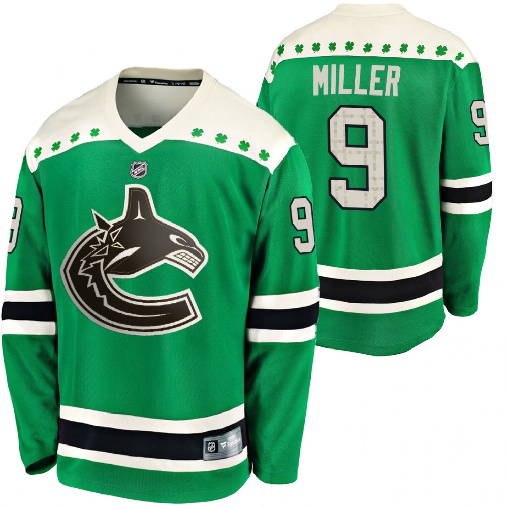 Canucks J. T. Miller 2020 St. Patrick's Day Green #9 Jersey Replica Player